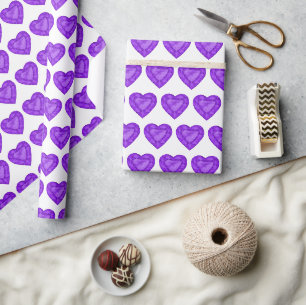 Papier Cadeau Améthyste coeur aquarelle art motif violet blanc