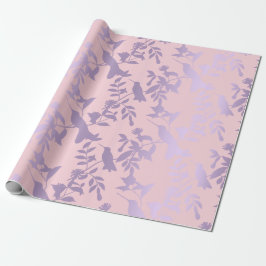 Papier Cadeau Améthyste Violet Feuilles Roses Hummingbird Fleurs