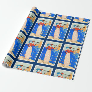 PAPIER CADEAU AMIE AVEC MODE DE BEAUTÉ NAUTIQUE ART DÉCO DE MONO