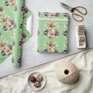 Papier Cadeau Amis de la forêt renard skunk raccoon