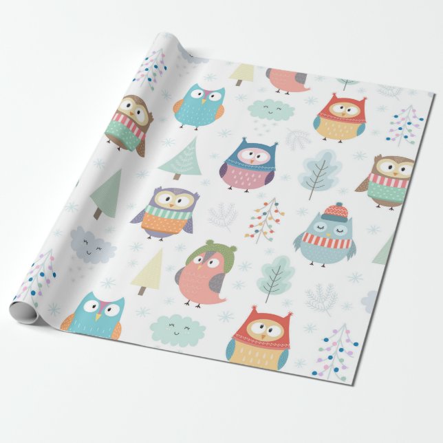 Papier Cadeau Amis de l'arbre de Noël| Chouettes festives mignon (Déroulé)