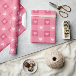 Papier Cadeau Amour amusant Coeur rose À damiers Motif