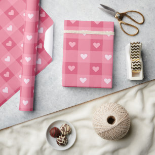 Papier Cadeau Amour amusant Coeur rose À damiers Motif