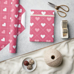 Papier Cadeau Amour amusant Coeur rose Motif diagonal