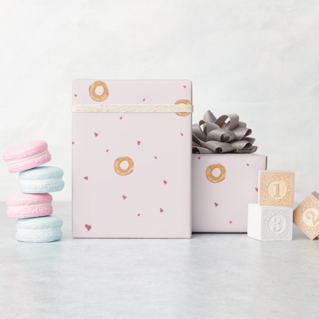 Papier Cadeau "Amour & Bagels" | Cotton bonbon rose (Baby Shower)
