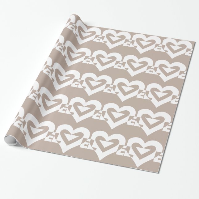 Papier Cadeau Amour blanc sur gris (Déroulé)