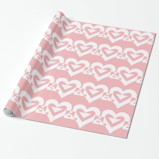 Papier Cadeau Amour blanc sur rose (Déroulé)
