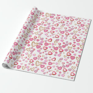 Papier Cadeau Amour coeur beignets pâtisserie rose valentine