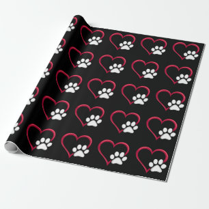 Papier Cadeau Amour Coeur Chien Patte Saint-Valentin Amateur de