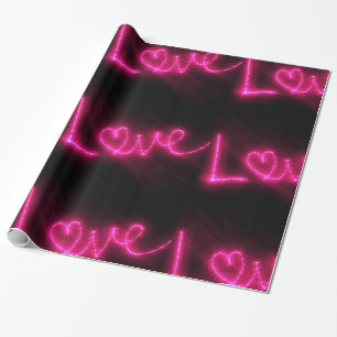 Papier Cadeau amour coeur néon chaud rose noir papier d'emballag