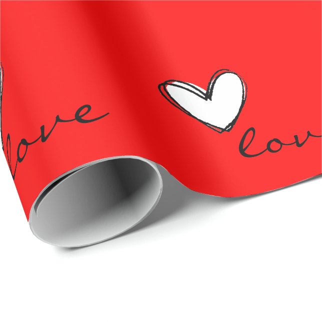 Papier Cadeau Amour et coeurs rouges (Coin rond)