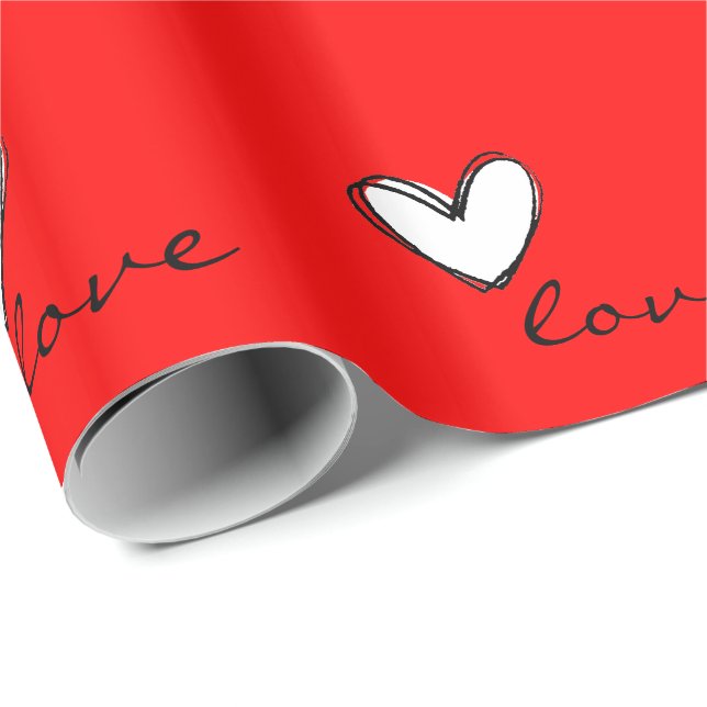 Papier Cadeau Amour et coeurs rouges (Coin rond)
