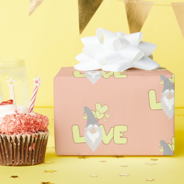 Papier Cadeau Amour mignon Valentines Jour Gnome Rose Jaune S (Fête d'anniversaire)