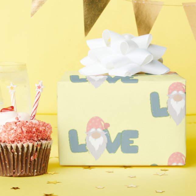 Papier Cadeau Amour mignon Valentines Jour Gnome Rose Jaune S (Fête d'anniversaire)