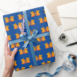Papier Cadeau Amour Mignons Chatons Orange Sur Fond Bleu