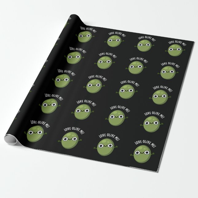 Papier Cadeau Amour Olive Me Amusant Nourriture Pun Dark BG (Déroulé)