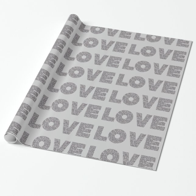 Papier Cadeau Amour Parties scintillant argent (Déroulé)