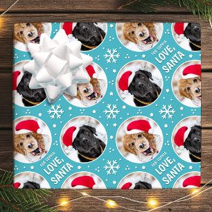 Papier Cadeau Amour Père Noël Nom personnalisé 4 Photo Turquoise