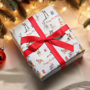 Papier Cadeau Amoureux des chiens de Noël Happy Howlidays