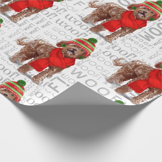 Papier Cadeau Amoureux des chiens de vacances Brown Labradoodle  (Coin)