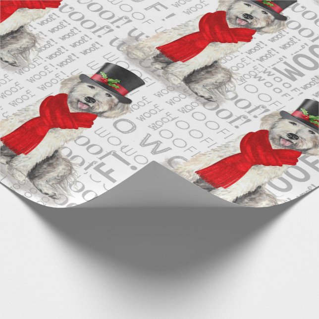 Papier Cadeau Amoureux des chiens de vacances Jaune Labradoodle  (Coin)