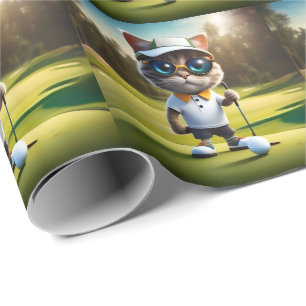 Papier Cadeau Amusant Animé Cat Golf Player,