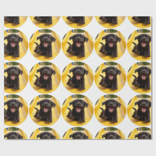 Papier cadeau amusant avec un chiot Lab noir heure