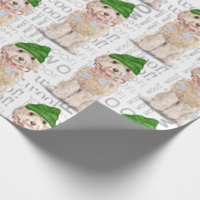 Papier Cadeau Amusant chien de Noël Champagne Cockapoo (Coin)