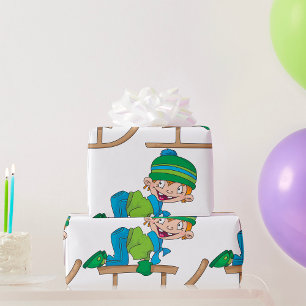Papier Cadeau Amusant Hiver Sledding Boy mignonne Snow Adventure