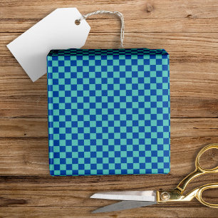 Papier Cadeau Amusant Mini À damiers bleu + Aqua