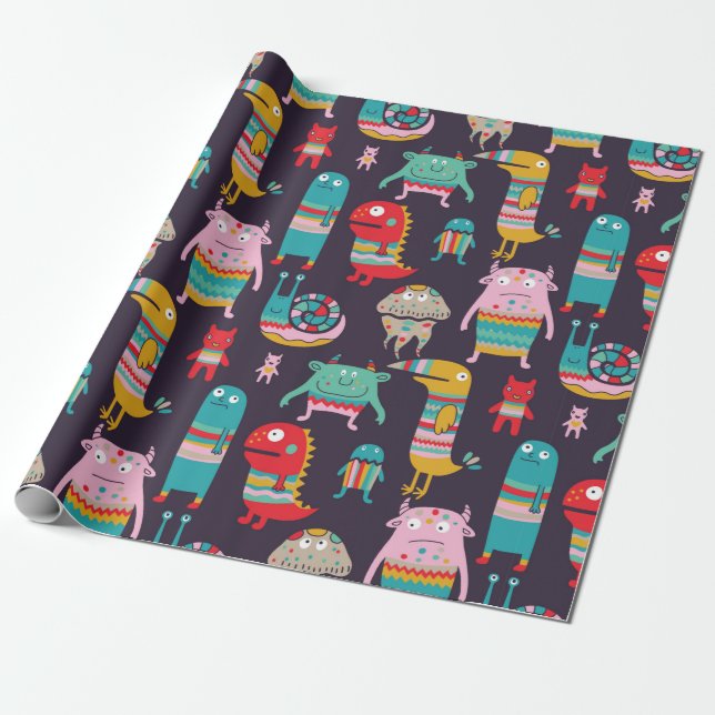 Papier Cadeau Amusant monstres sans couture motif (Déroulé)