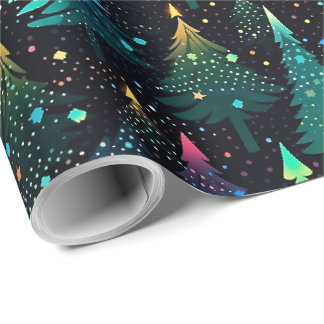 Papier Cadeau Amusant Neon mignon sapin de Noël