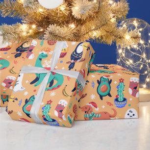 Papier Cadeau Amusant Noël Dinosaur Chien Parrot Avocado Cactus
