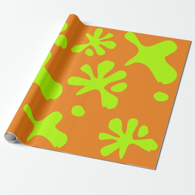 Papier Cadeau Amusant orange et néon vert citron motif enfants (Déroulé)