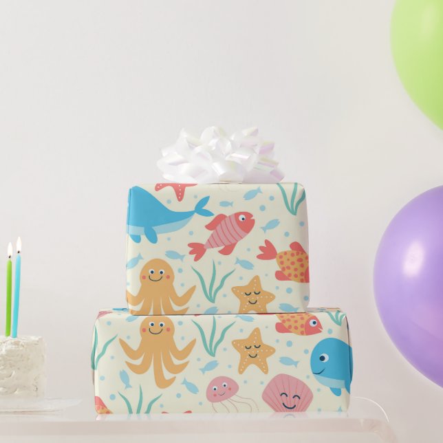Papier Cadeau Amusant sous la mer Créatures Motif Océan (Cadeaux de fête)