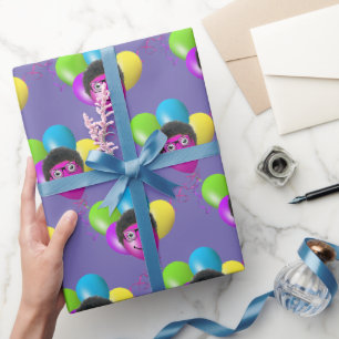 Papier Cadeau Amusant Visage de l'homme à ballons d'anniversaire