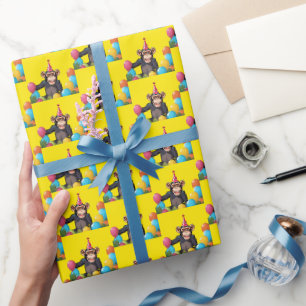 Papier Cadeau Amusants Chimpanzé Fête d'Anniversaire de la jungl