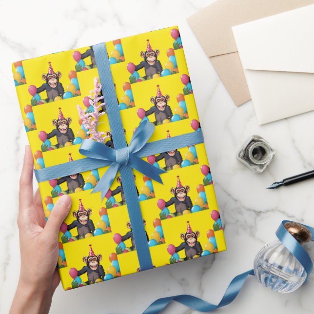 Papier Cadeau Amusants Chimpanzé Fête d'Anniversaire de la jungl (Cadeaux)
