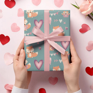 Papier Cadeau Amusants Coeurs Fox mignonnes Saint Valentin