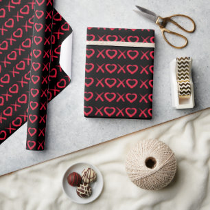 Papier Cadeau Amusants XOXO amour baisers en rouge distressé