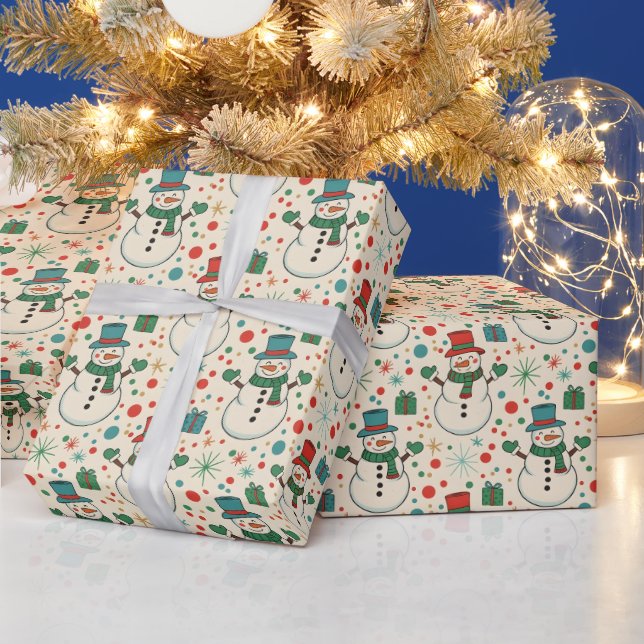 Papier Cadeau Amusement Bonhomme de Neige Rétro (Vacances)
