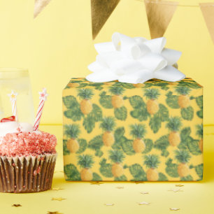 Papier Cadeau Ananas & Feuilles Tropicaux En Or