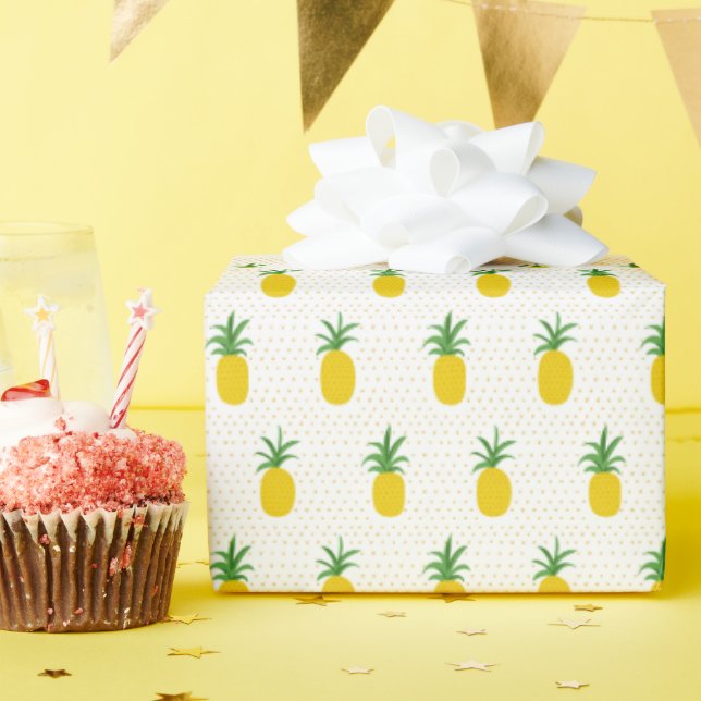 Papier Cadeau Ananas tropicaux d'or (Fête d'anniversaire)