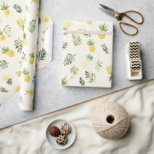 Papier Cadeau Ananas Tropicaux Feuilles Vertes Anniversaire