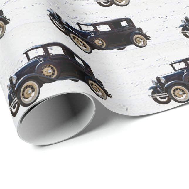 Papier Cadeau Ancien papier d'emballage de voiture noire (Coin rond)