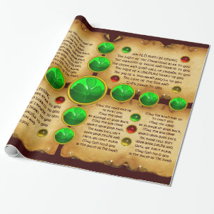 Papier Cadeau Ancien Parchemin de Noël irlandais, Shamrock