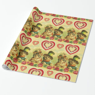 PAPIER CADEAU ANCIENNE MODE AMUSANTE VALENTINES JOURNÉE CHATS, C