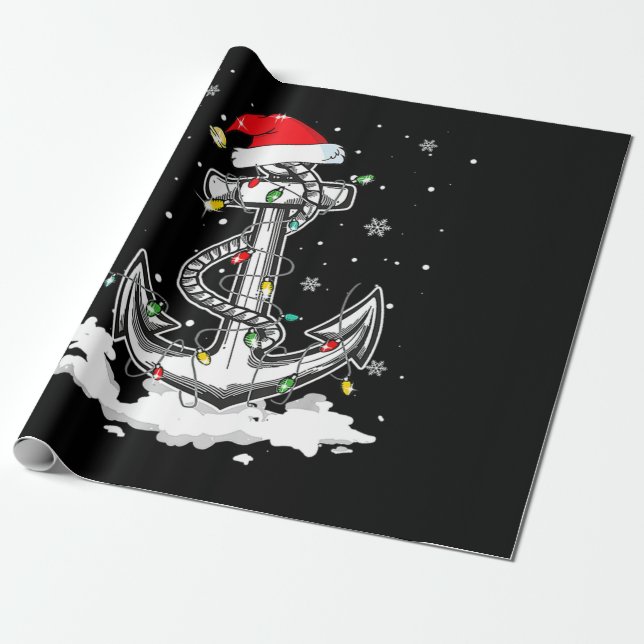 Papier Cadeau Ancre Bateau Voile Noël Santa Hat Lumières. (Déroulé)