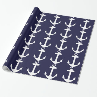 Papier Cadeau Ancre blanche sur l'arrière - plan de bleu marine