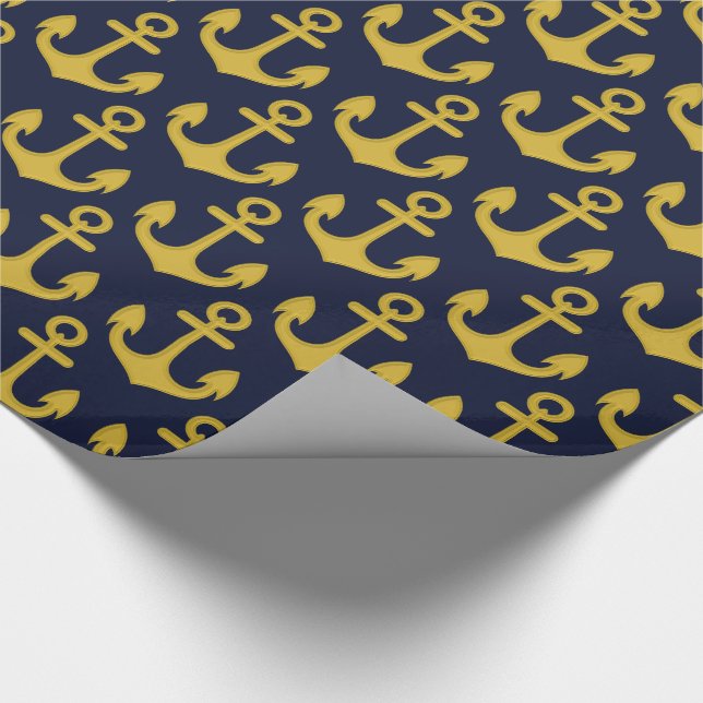 Papier Cadeau Ancre d'or sur l'Arrière - plan bleu marine (Coin)